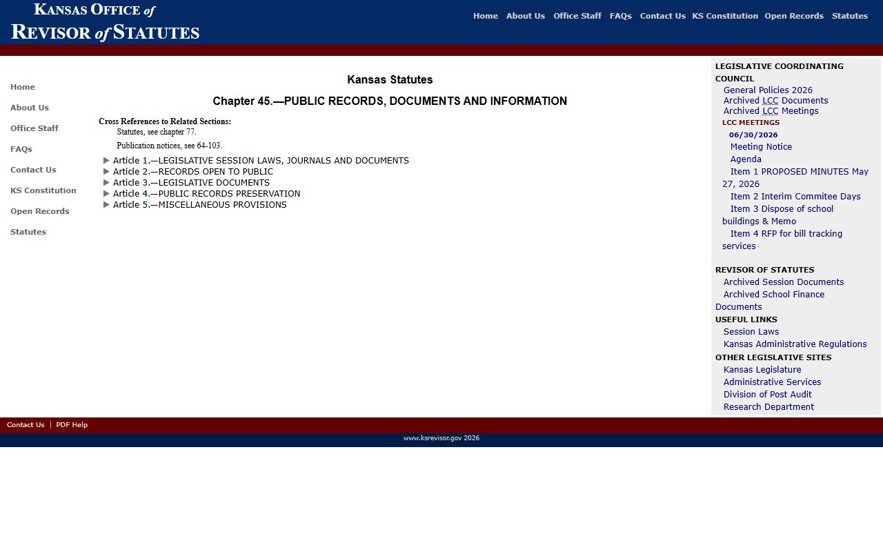 Phillips County Clerk of the District Court Kansas Open Records Act chapter