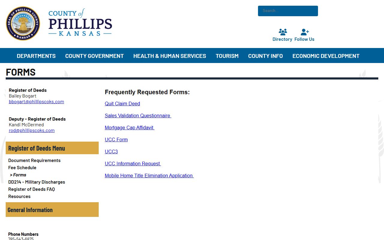 Phillips County Clerk of the District Court Register of Deeds forms