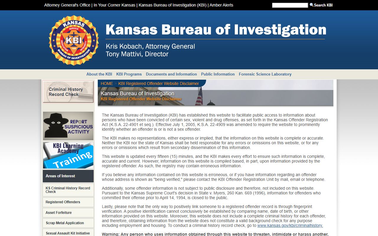 Phillips County arrest records KBI registered offender registry