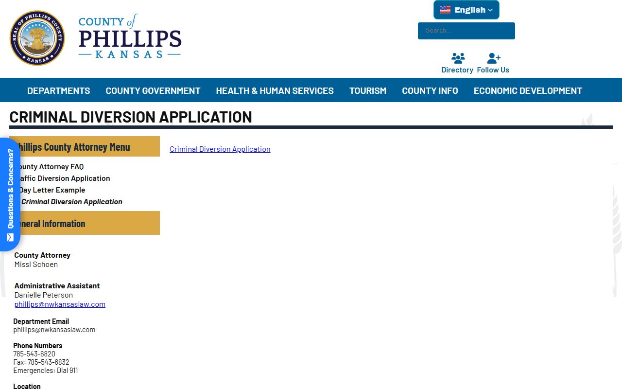 Phillips County arrest records criminal diversion application