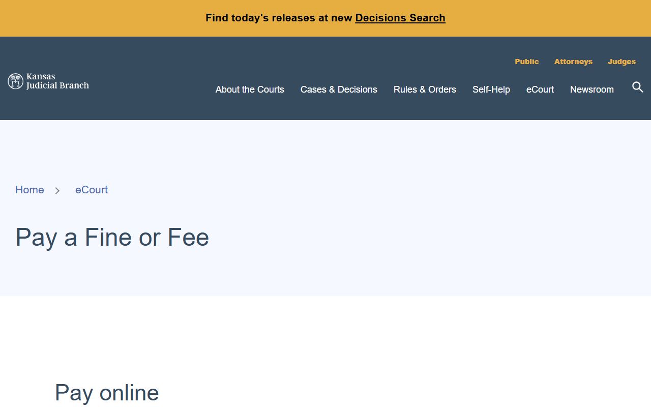 Phillips County District Court Kansas pay fine or fee page