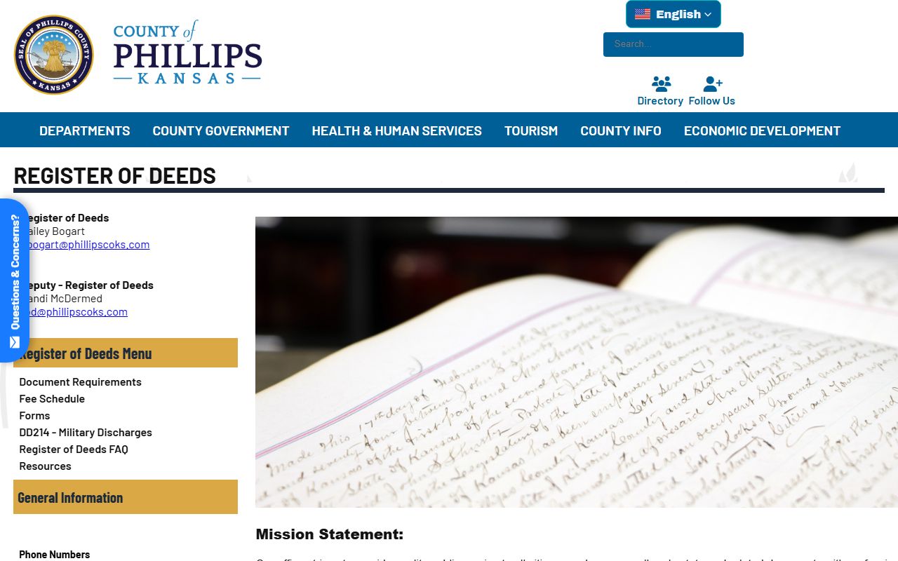 Phillips County court records Register of Deeds page