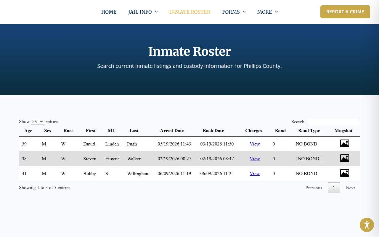 Phillips County inmate records sheriff inmate roster page
