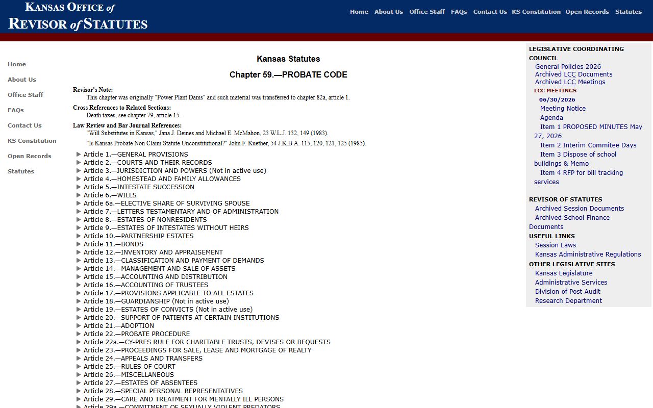 Phillips County probate records Kansas probate code