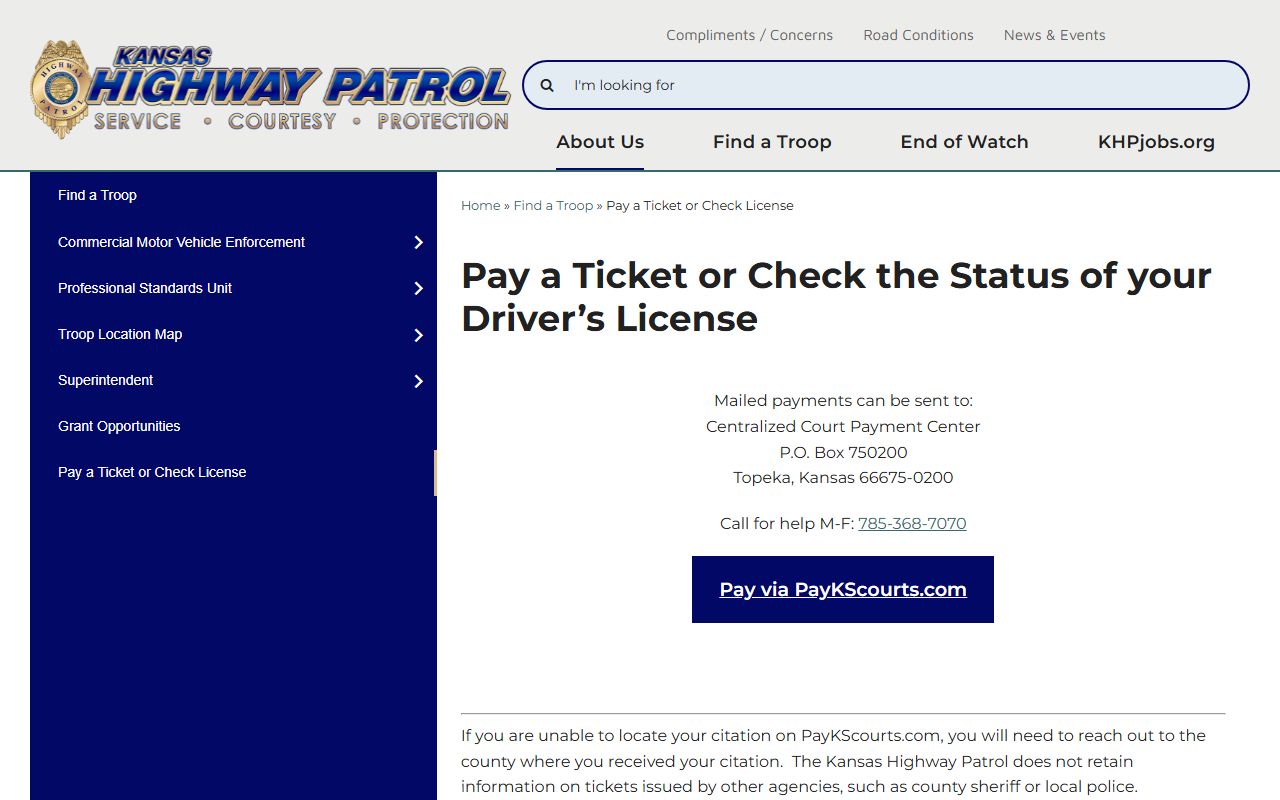 Phillips County traffic court records Kansas Highway Patrol ticket payment
