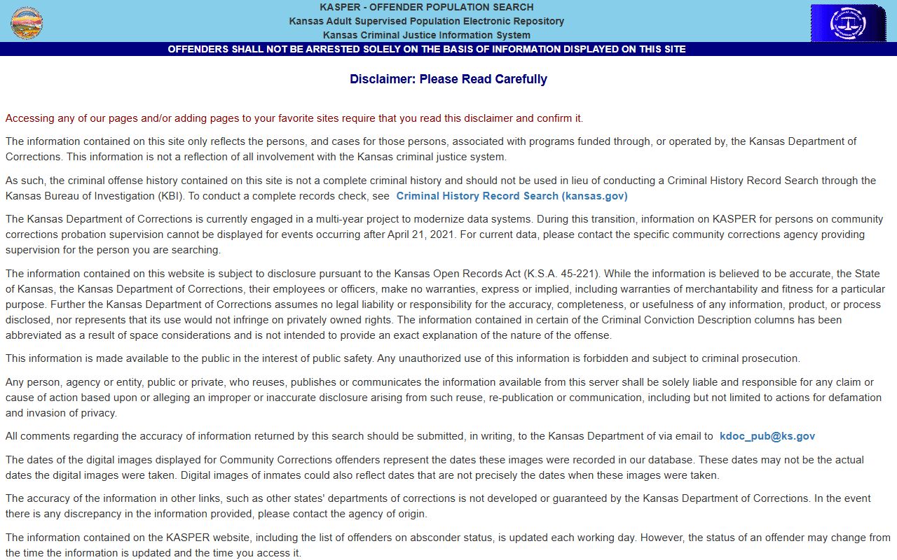 Phillips County warrant records KDOC KASPER